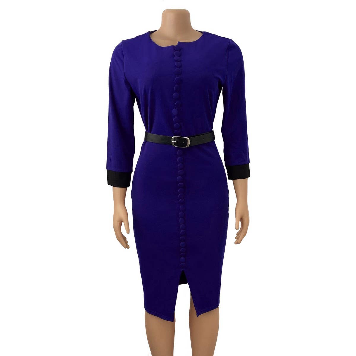 CONTRAST COLOR BUTTONED SLIT OVERSIZED DRESS_CWDMD3719