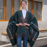 Women Thickened Tassel Pinstripe Shawl Cape_Cwasc0940