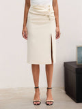 Split Buttons Versatile Mid-Length Skirt