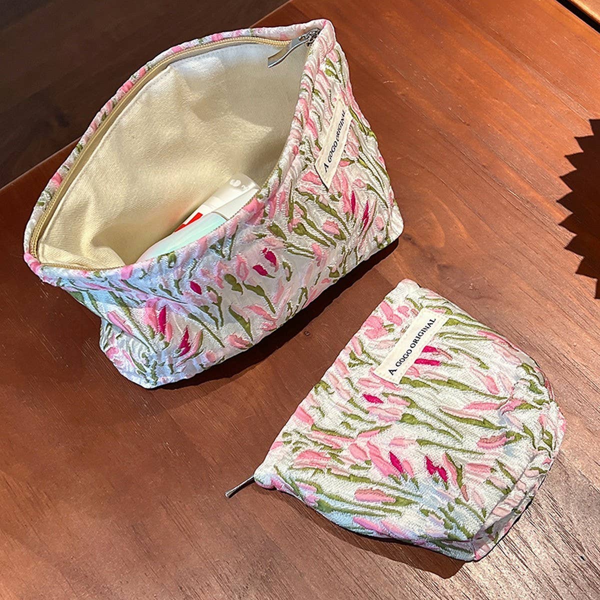 Pink Tulip Makeup Bag Large Travel Cosmetic Pouch_Cuab00653