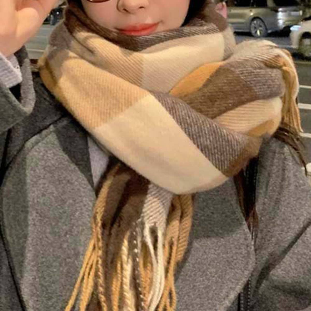 FAUX CASHMERE PLAID SCARF WITH TASSELS FOR MEN_CWASC1100