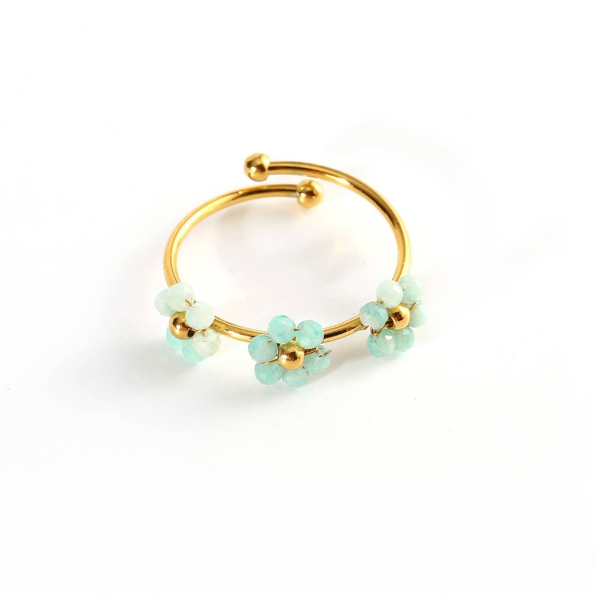 Triple Flower Open Ring In Natural Stone Steel_Cwmm8932