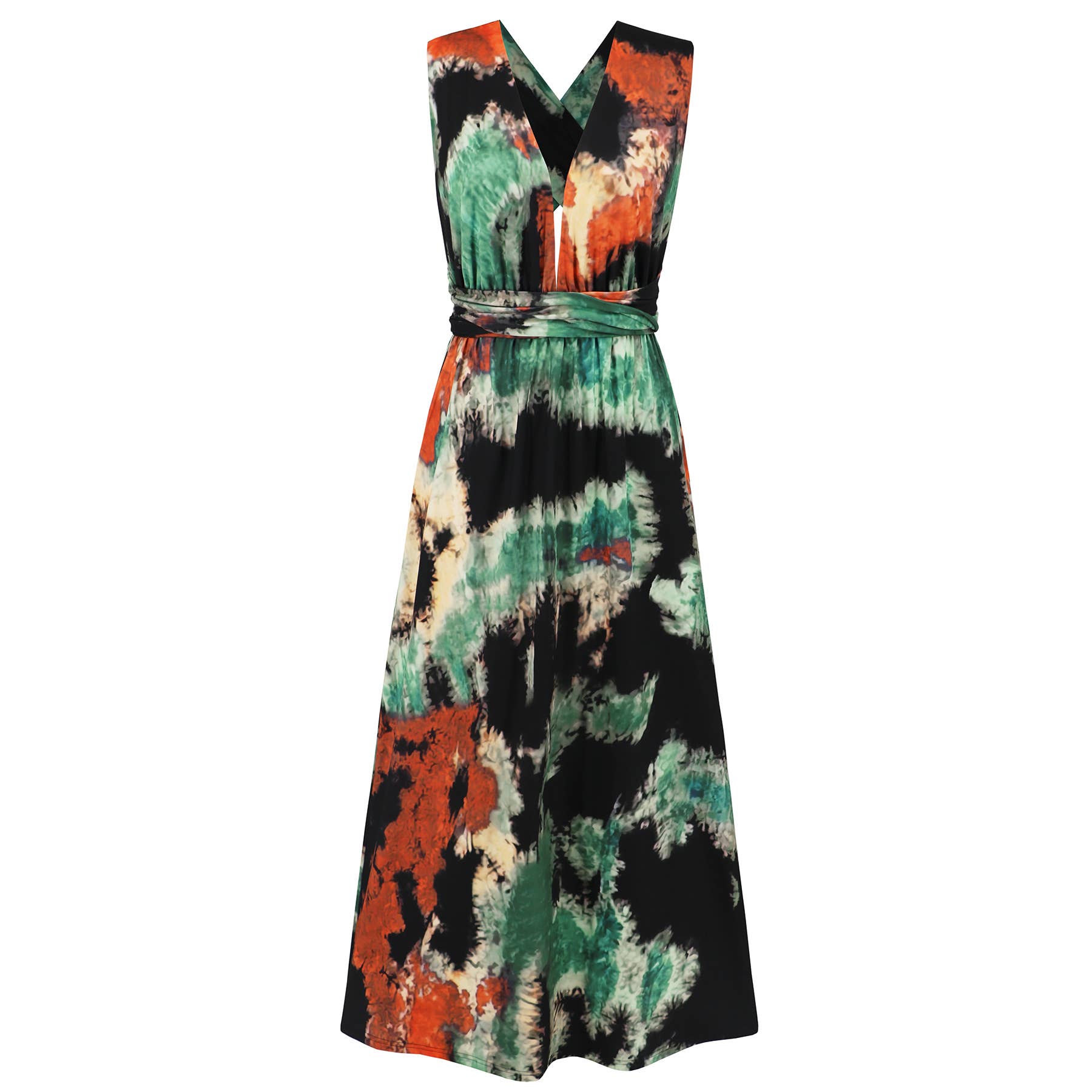 Trendy Sleeveless Tie-Dye Halter Neck Dress