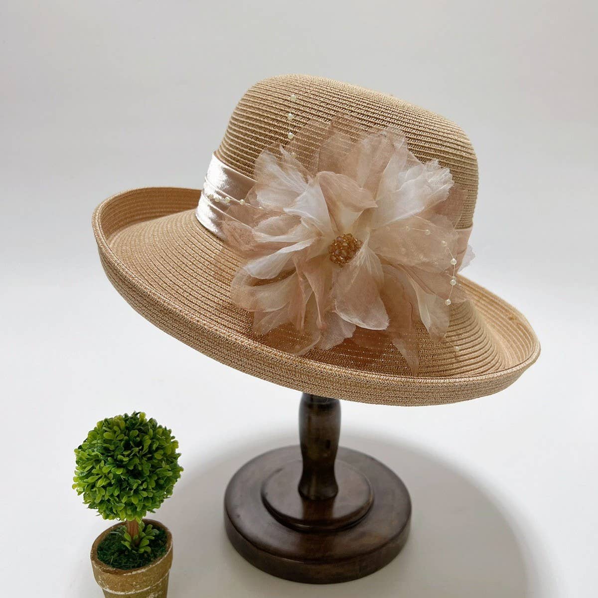 SUMMER ICE LINEN 3D FLOWER STRAW HAT_CWAH3569
