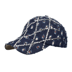 Womens Studded Denim Leopard Baseball Cap Sun Hat Cwah1528
