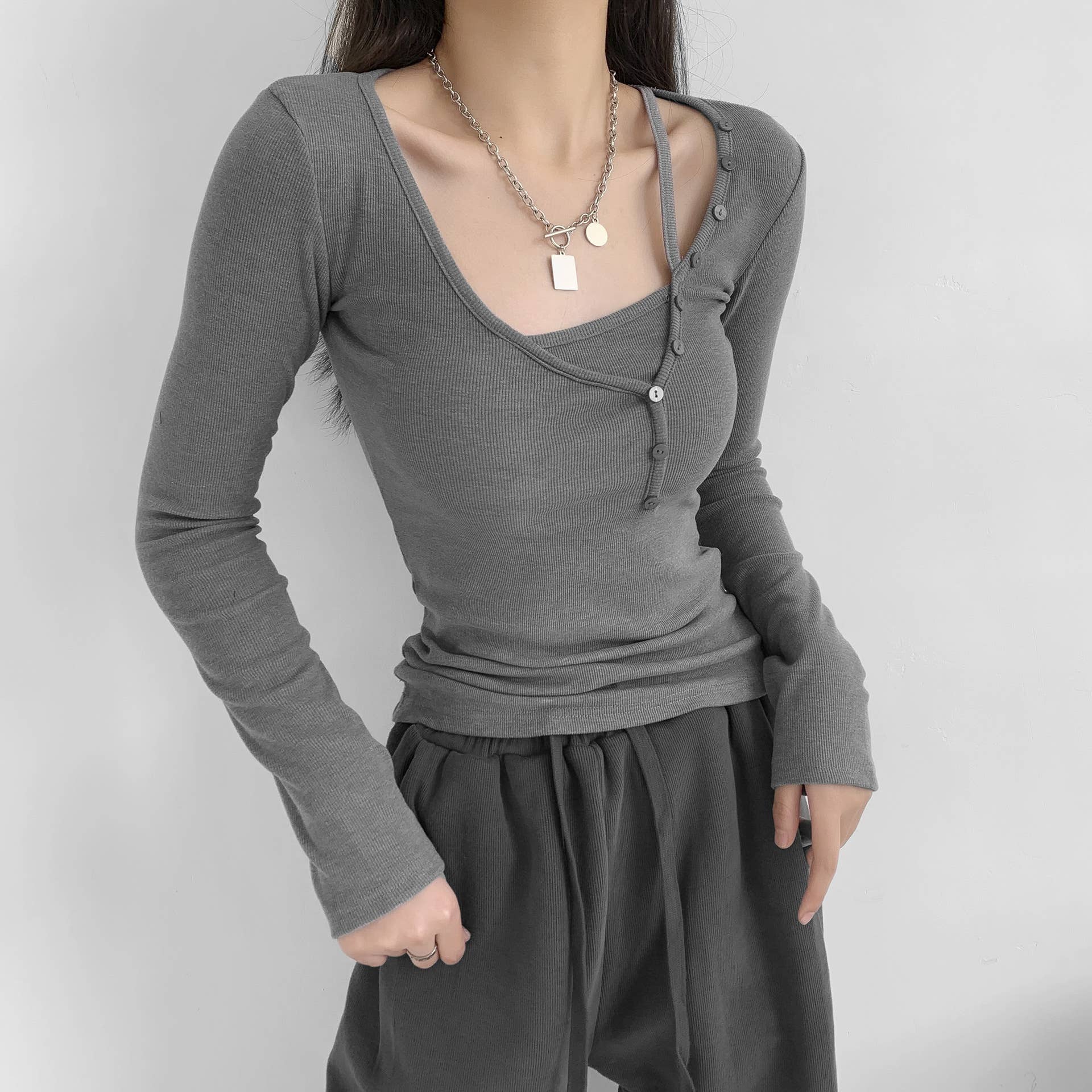 Two Button-Up Long-Sleeved T-Shirts