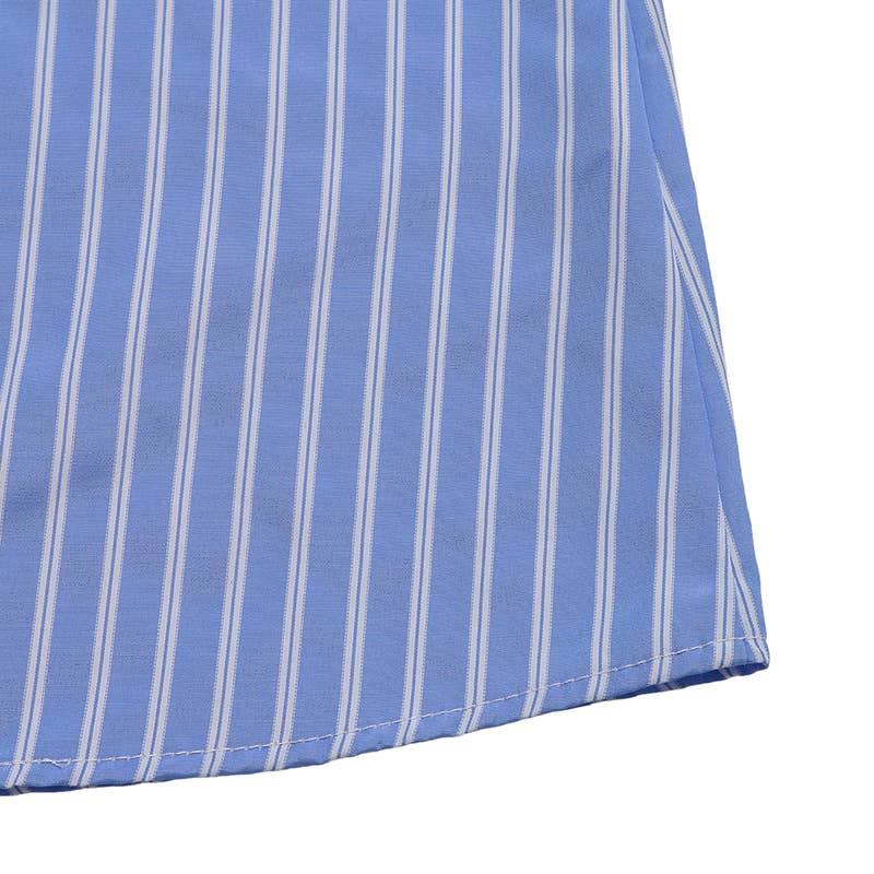 Vintage Striped Crew Neck With Bow Lace-Up Dress