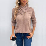 Solid Color Long Sleeve Collar Blouse Woman