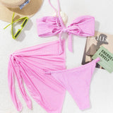 Womens 3D Floral Bikini Set-Pink Gingham Swimsuit