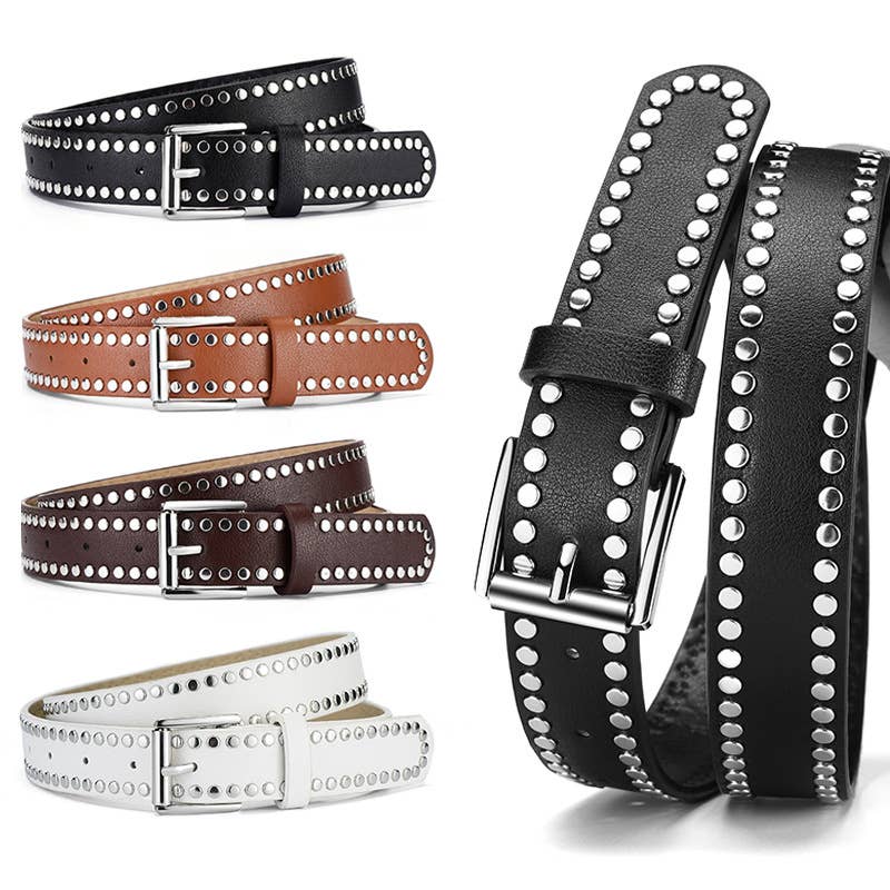 Punk Style Metallic Rivet Pin Buckle Pu Belt
