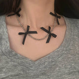 HAND WOVEN BLACK CRYSTAL BEADED BOW NECKLACE_CWAJE3075