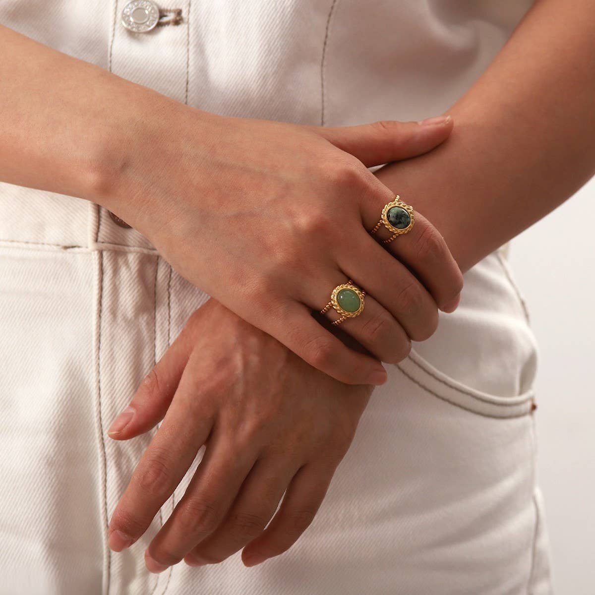 AFRICAN PINE STONE GOLD FASHION RING_CWAJE1398