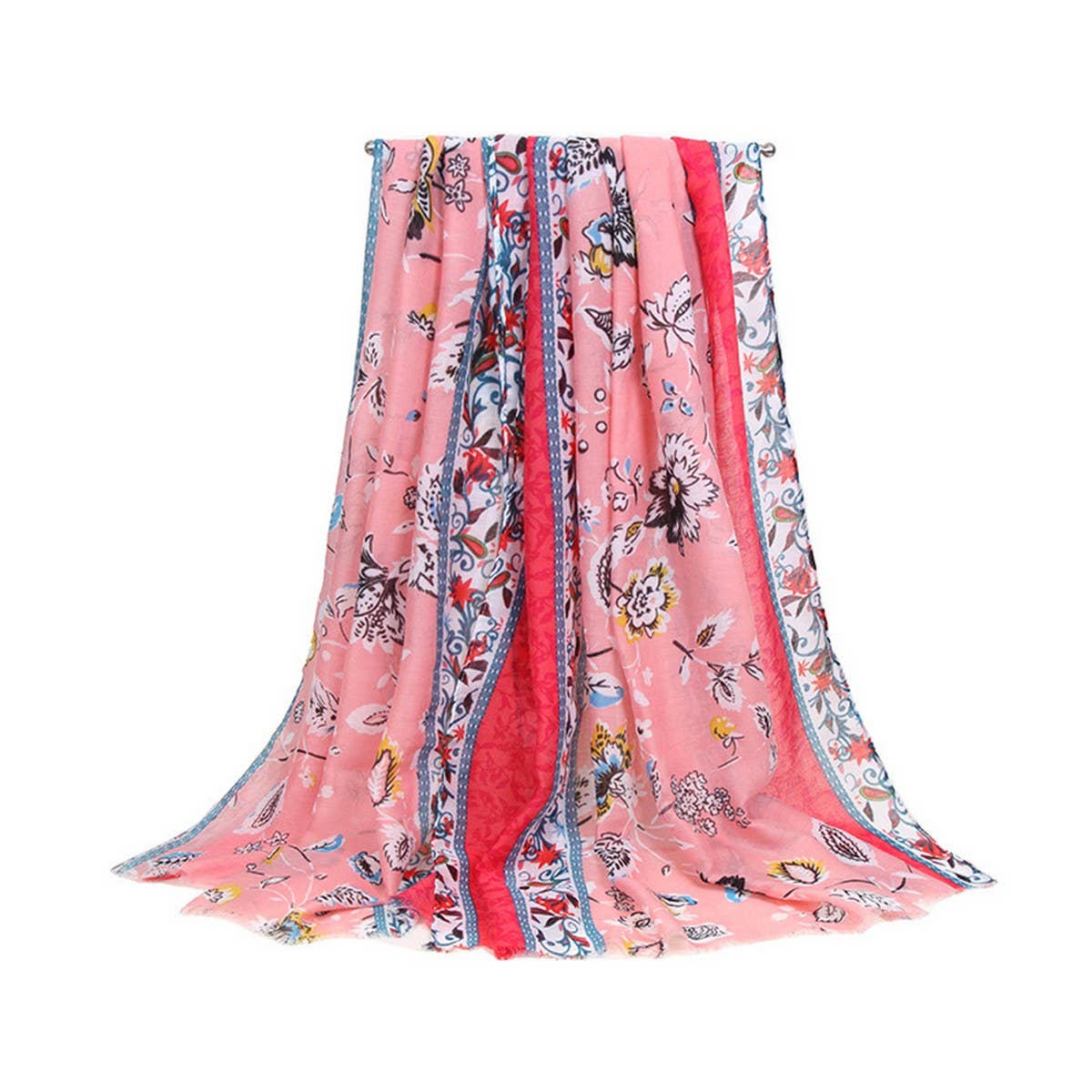 FLORAL BORDER SATIN SCARF ELEGANT BEACH WRAP_CWASC0672