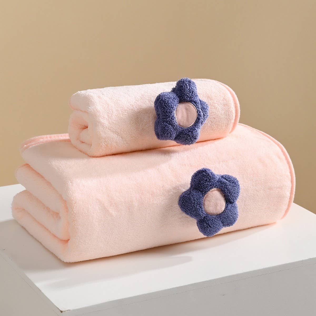 CORAL FLEECE FLOWER SQUARE TOWEL BATH TOWEL SET_CWMM2325