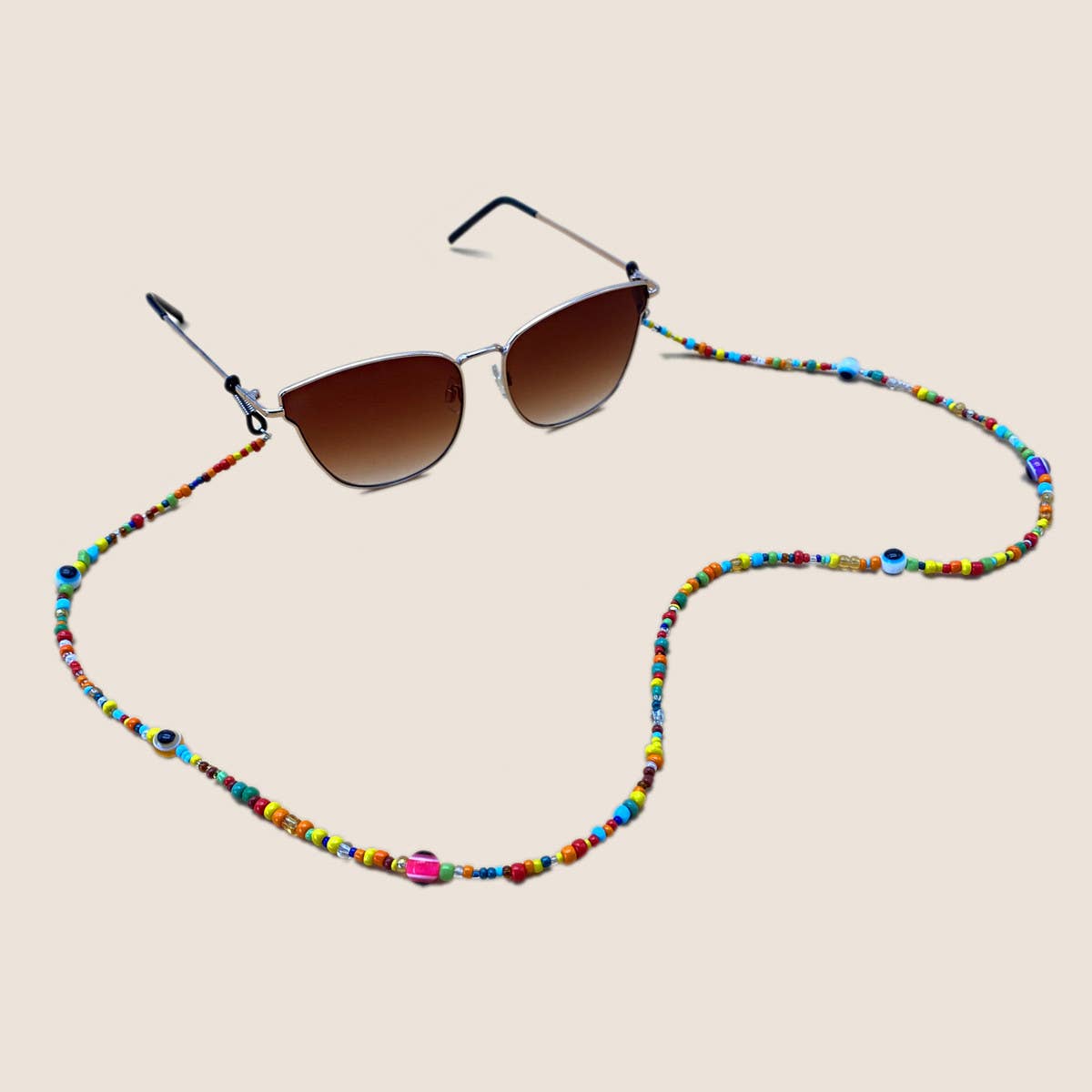 RAINBOW COLORED RICE BEADS GLASSES LANYARD_CWMM1167