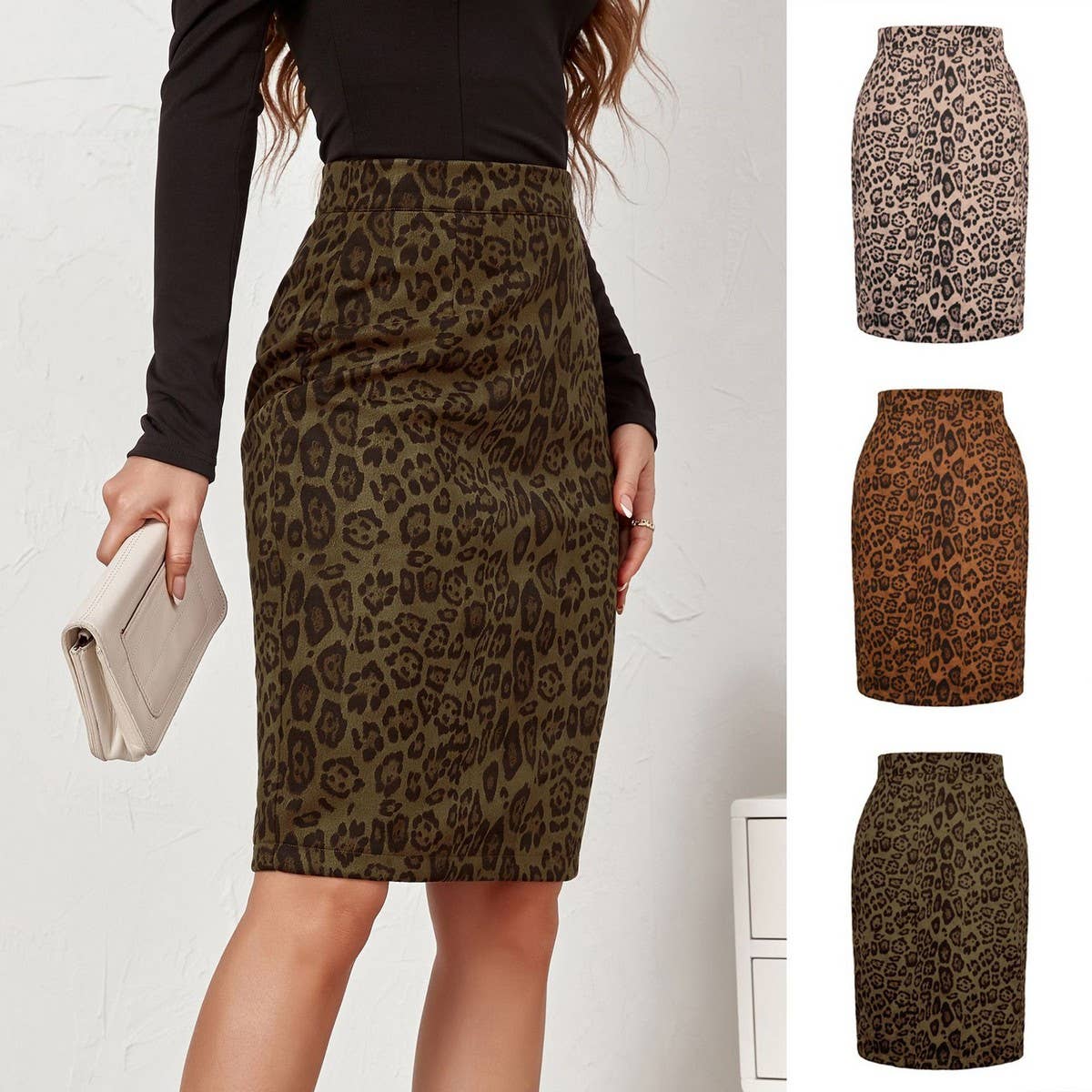 LEOPARD SUEDE SKIRT SEXY PRINTED MIDI SKIRT_CWBSS0385