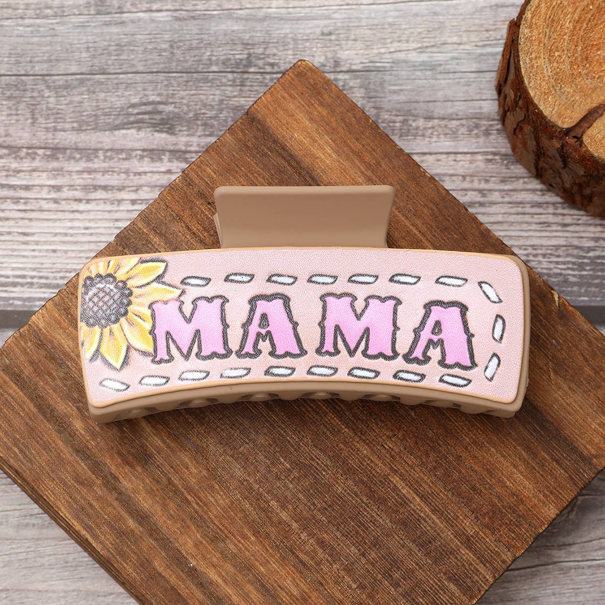 Western Cactus Sunflower Hair Claw Leather Clip_Cwasc1610