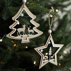 Wooden Hollow Reindeer Tree Hanging Decoration_Cwmm9753