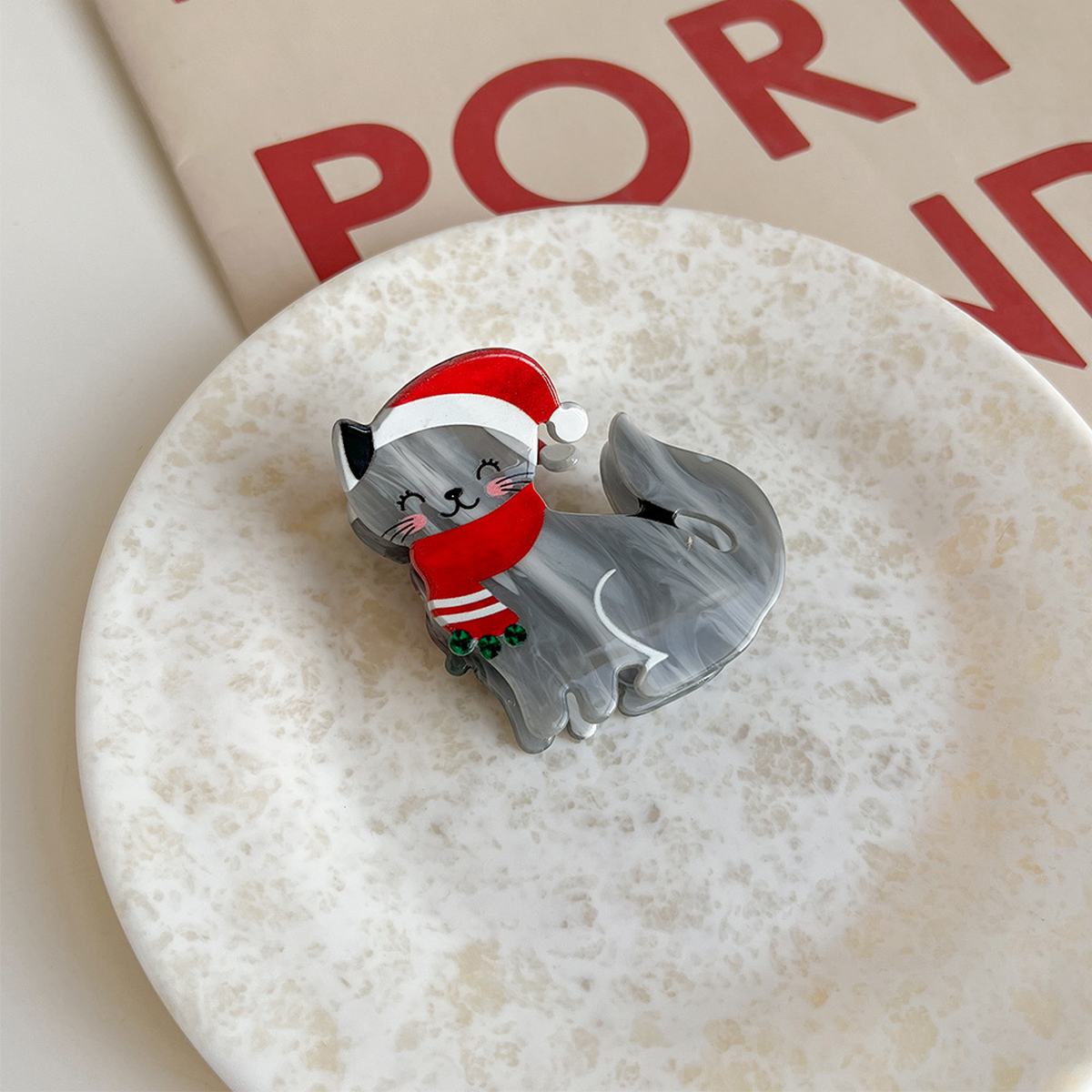 Cat Christmas Hat Hair Claw, Fun Animal Clip_Cwaha07288