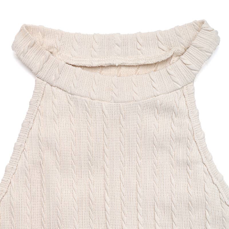 Solid Tassel Halter Knit Tank Top For Vacation