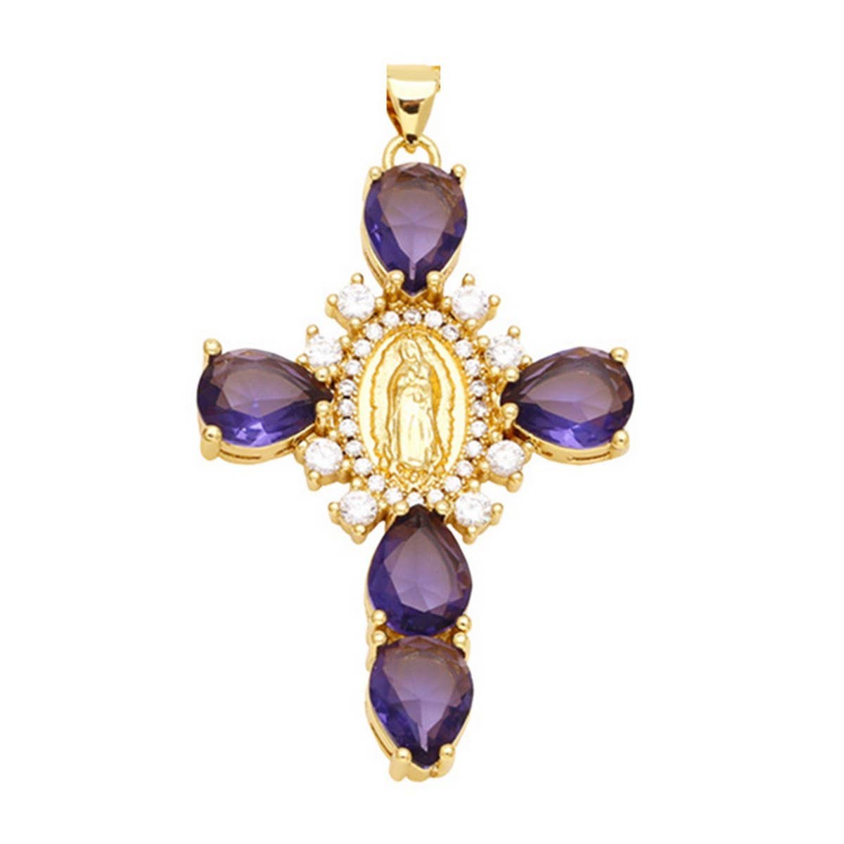 Zirconia Pendan Virgin Mary Cross Necklace_Cwmm5867