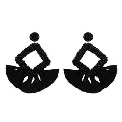 GEOMETRIC DIAMOND SHAPED RICE BEAD TASSEL EARRINGS_CWAJE1043