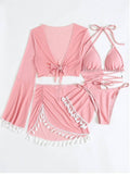 4 PIECE BIKINI SET MODEST FRINGE COVER UP_CWMW0144