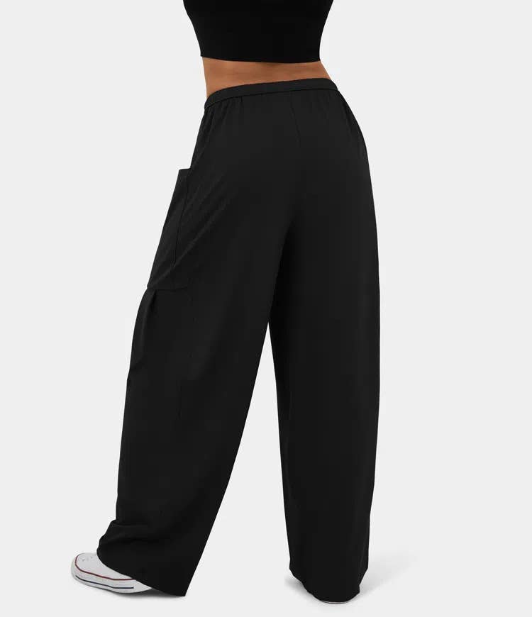 Stylish Elastic-Waist Pleated High-Waisted Pants
