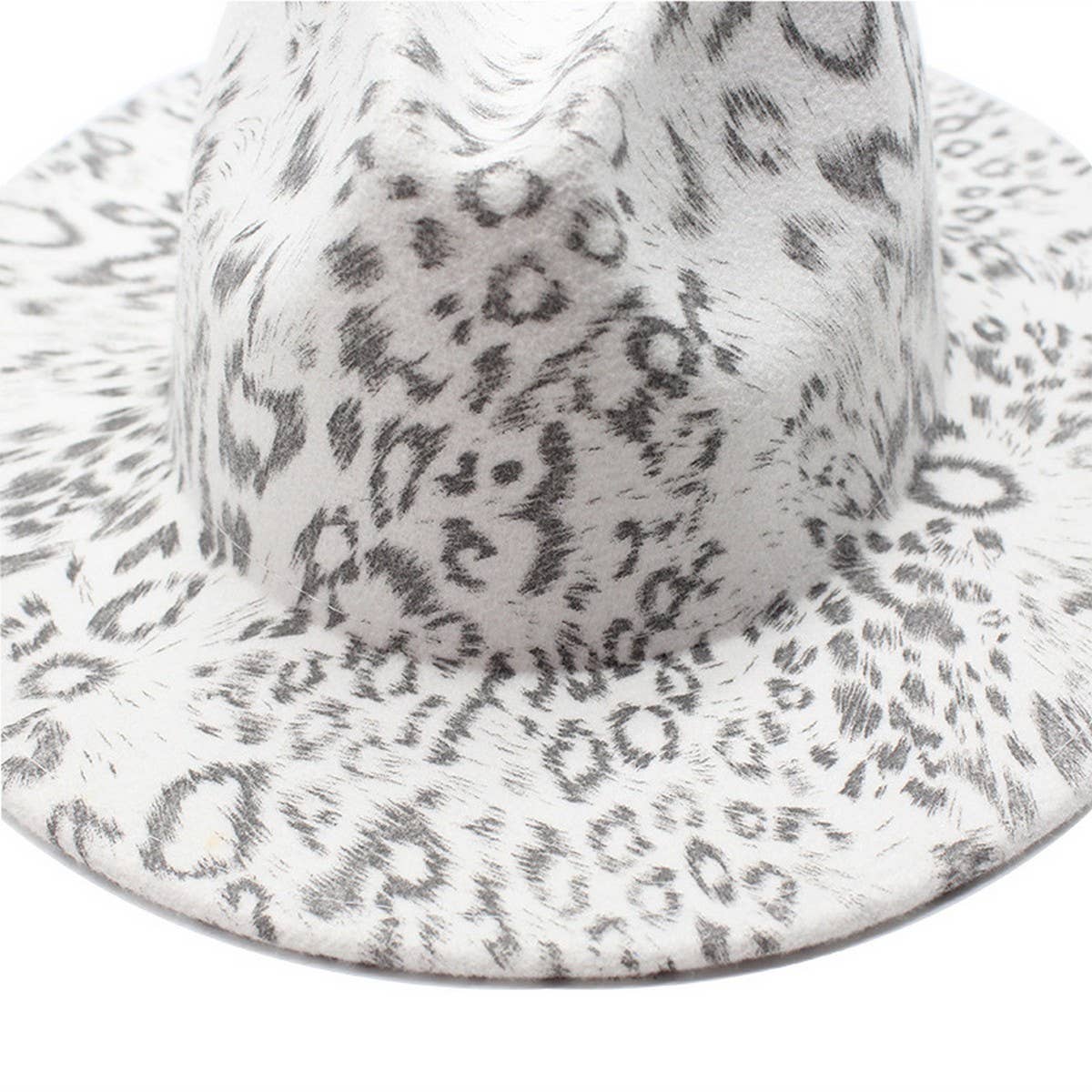 Wool Hat Leopard Print Hat White Flat Brim Jazz Hat_Cwah2541