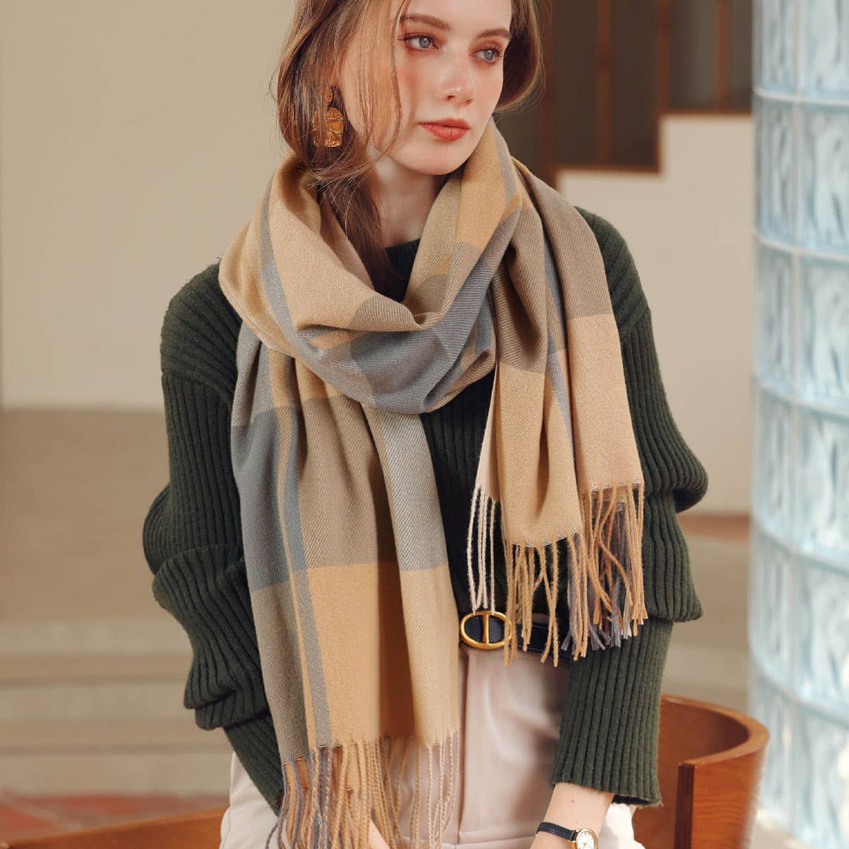 PLAID WINTER SCARF SOFT THICK FRINGE SHAWL 2025_CWASC0168