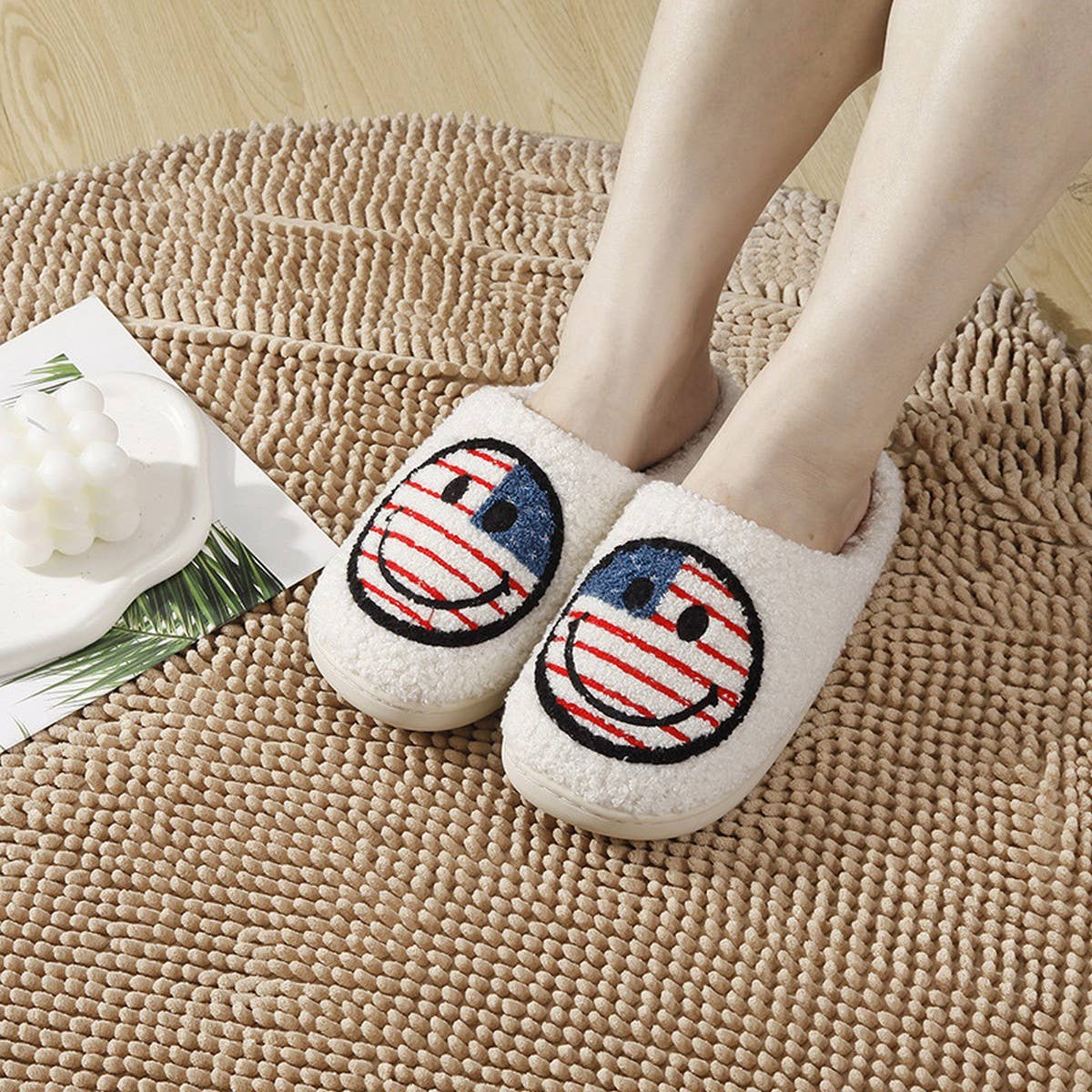 NEW NATIONAL FLAG SMILEY WARM COTTON SLIPPERS_CWSHS0736