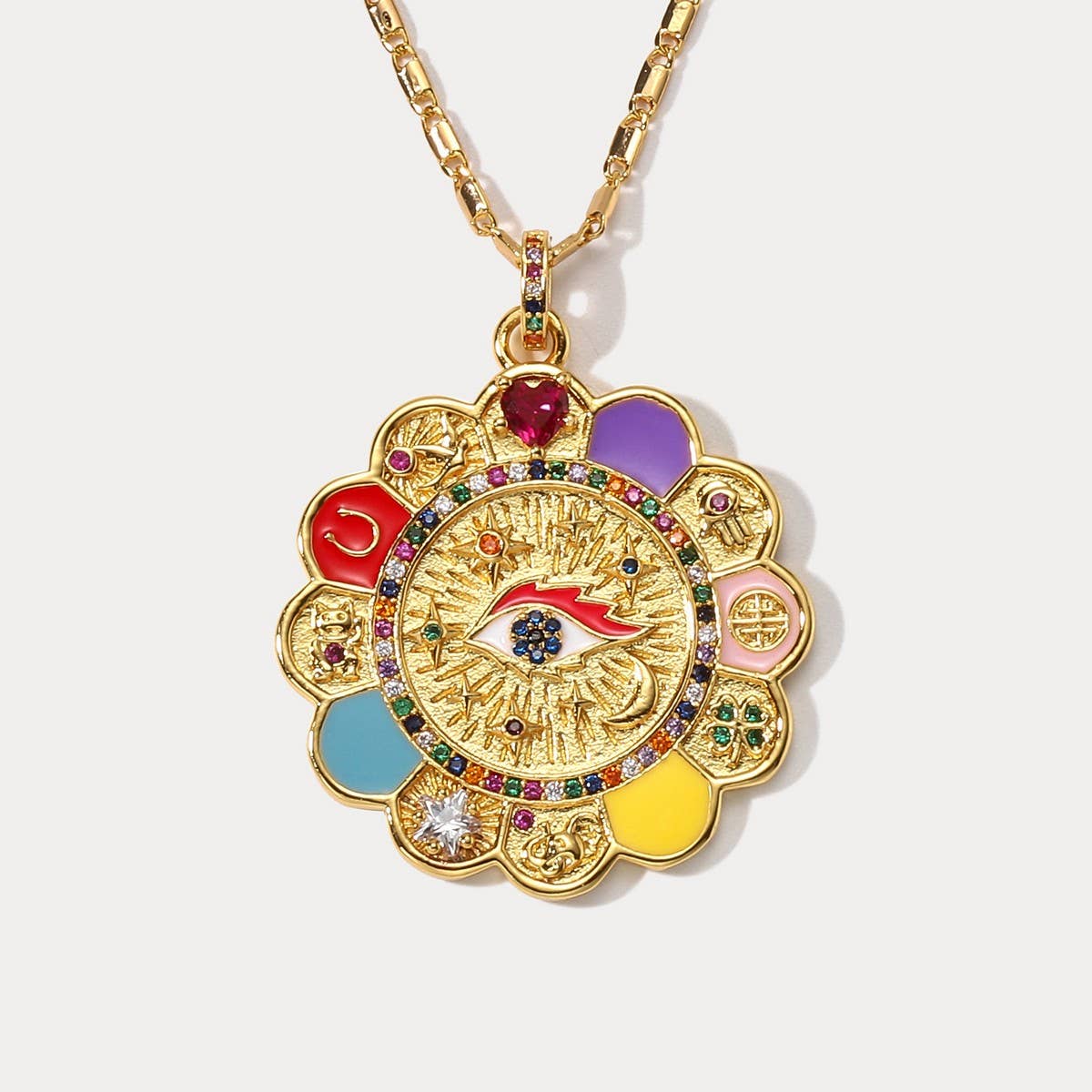 FASHIONABLE EVIL EYE NECKLACE SUNFLOWER TAG WOMEN_CWAJE2950