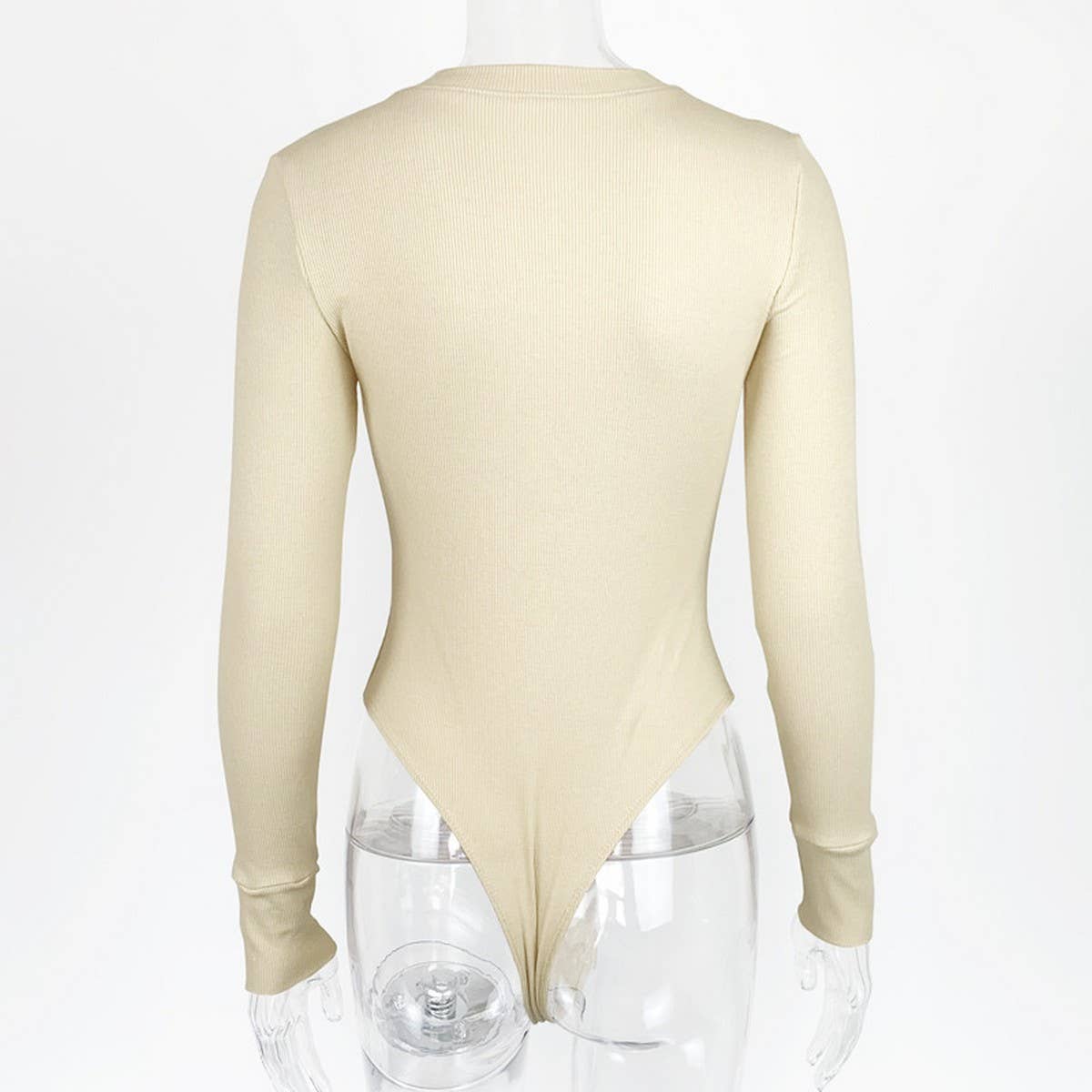 BUTTON COLLAR RIBBED LONG SLEEVED BODYSUIT_CWSBSL0043