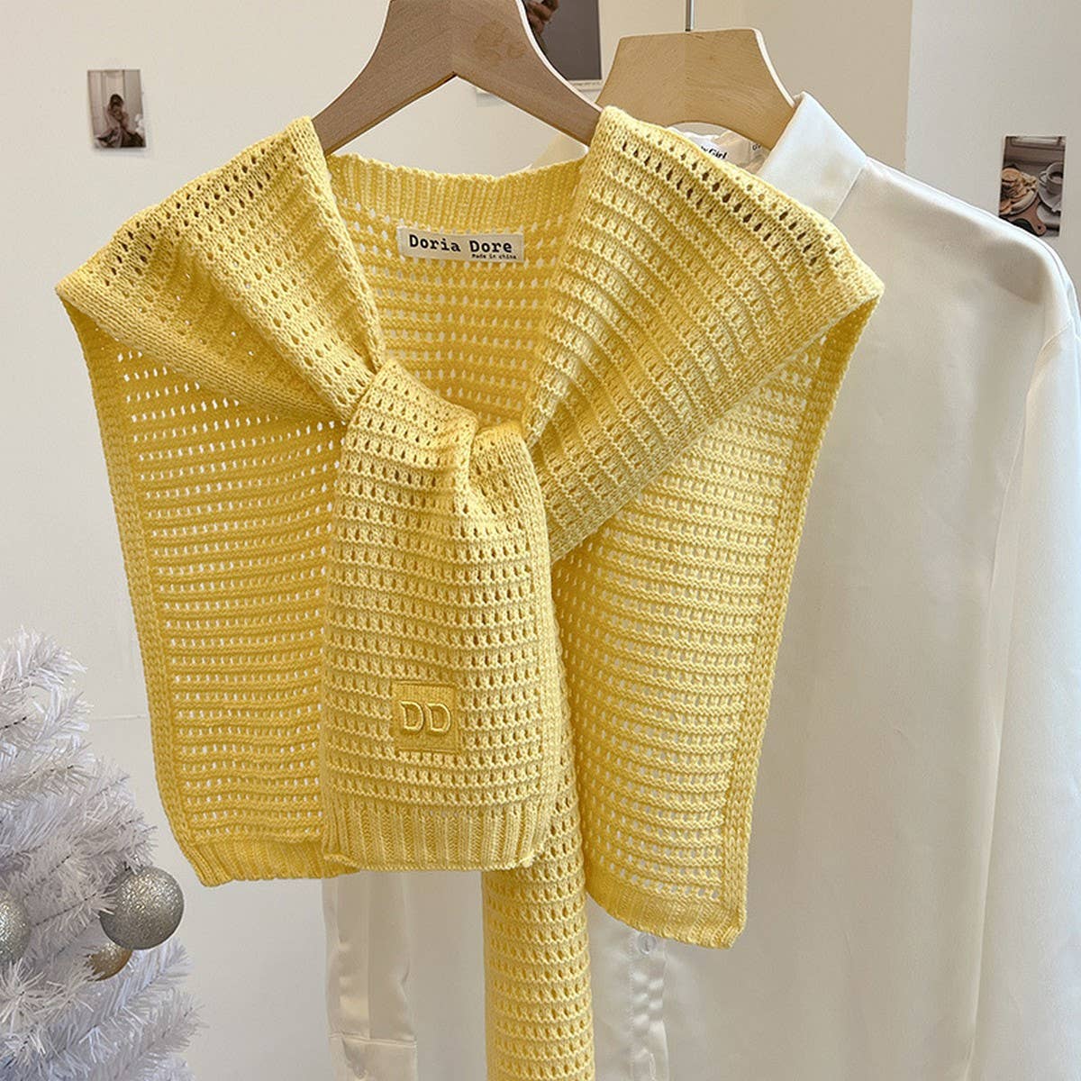 Cwasc03123_Ivory Knit Shawl Cape For Women