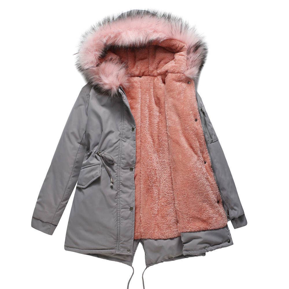Warm Plus Fleece Coat Fur Collar Plus Cotton Jacket