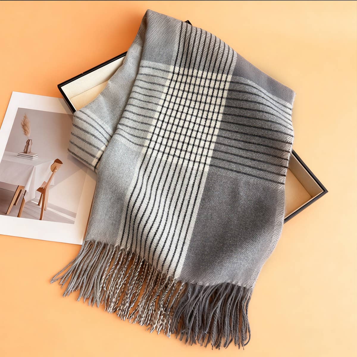 Colorblock Plaid Tassel Scarf Wrap For Winter_Cwasc03275