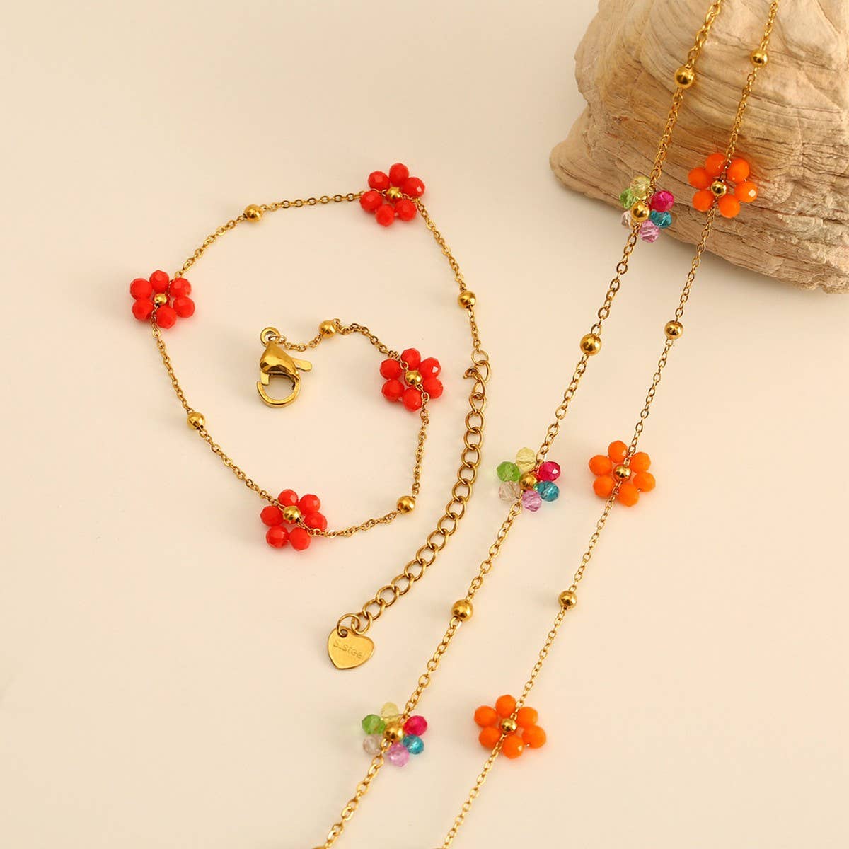 COLORFUL STAINLESS STEEL FLOWER ANKLET_CWAJE4610