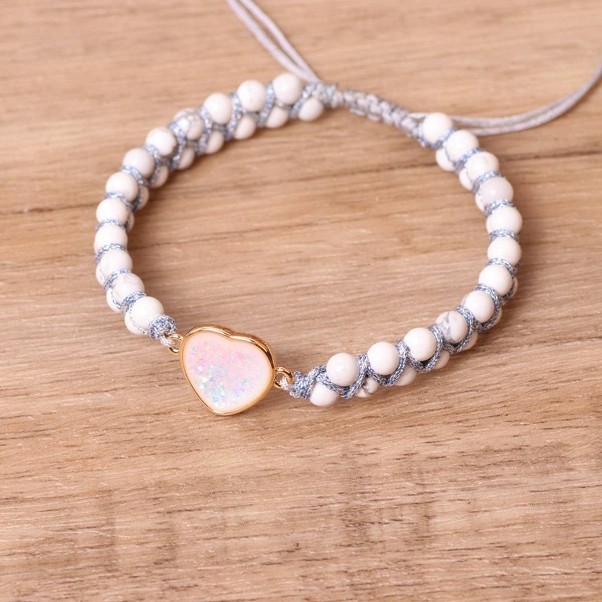 HEART WHITE STONE BEADS YOGA FRIENDSHIP BRACELET_CWAJE3953