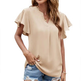V Neck Fly Sleeve Short Sleeve Chiffon Top_Cwtsts0214