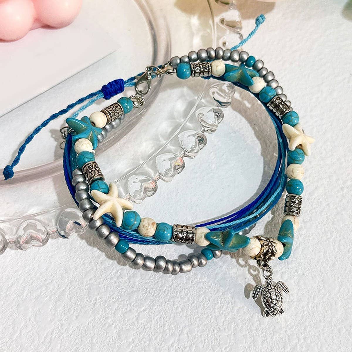 BOHO STARFISH ANKLET HANDMADE TURTLE BEADED DESIGN_CWMM6356