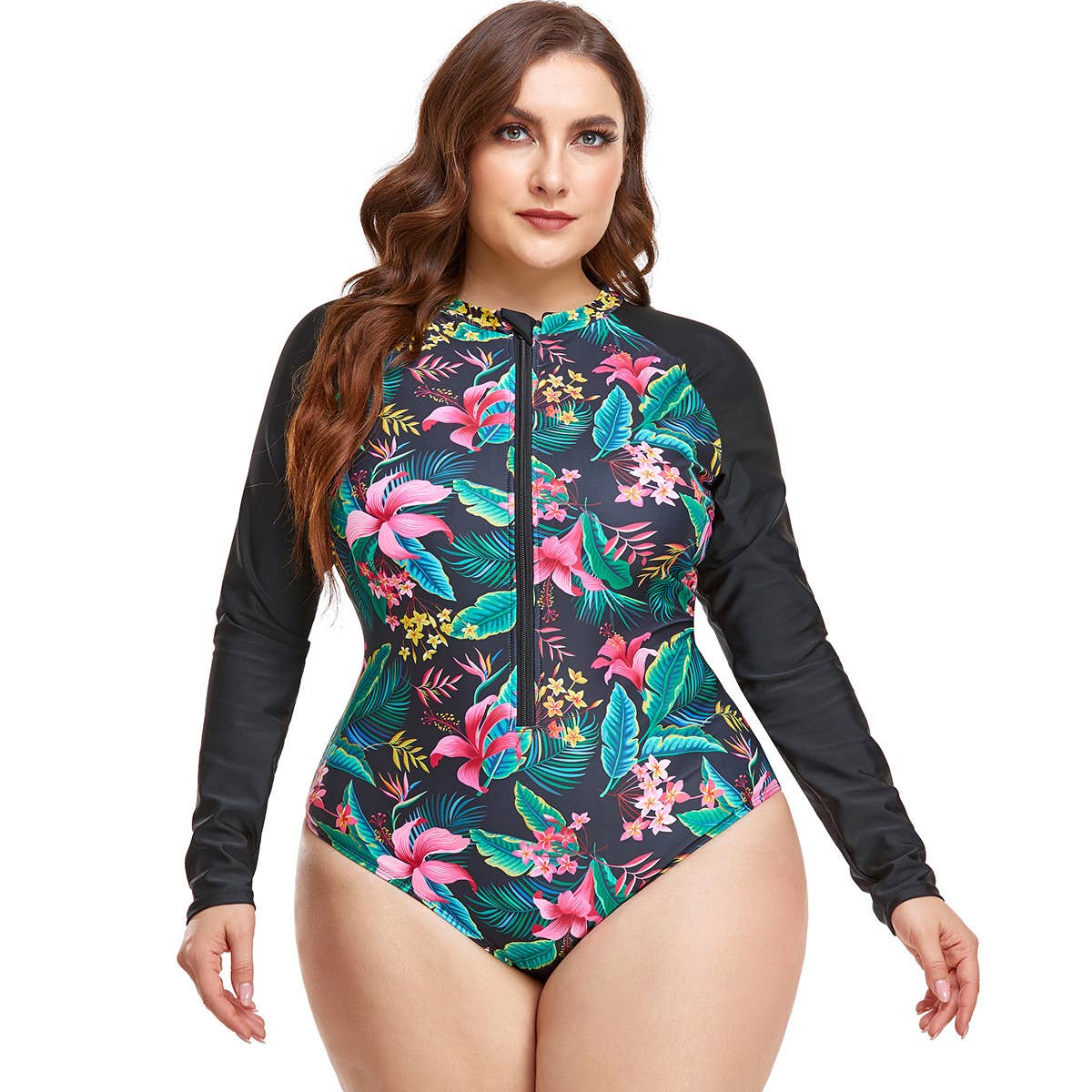BEACH SURF PLUS SIZE ZIP UP ONE PIECE SWIMSUIT_CWMW0298
