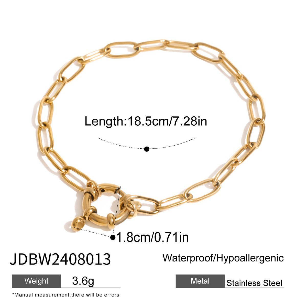 FASHION 18K GOLD STEEL PAPERCLIP HEART BRACELET_CWAJE4888