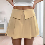 Solid Color Pleated Trendy Pleated Mini Skirt