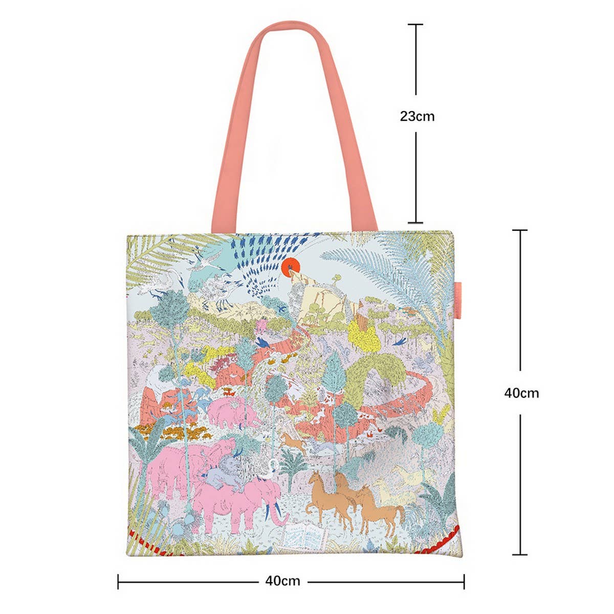 ANIMAL PARTY CANVAS TOTE WITH ELEPHANT LION_CWAB5133