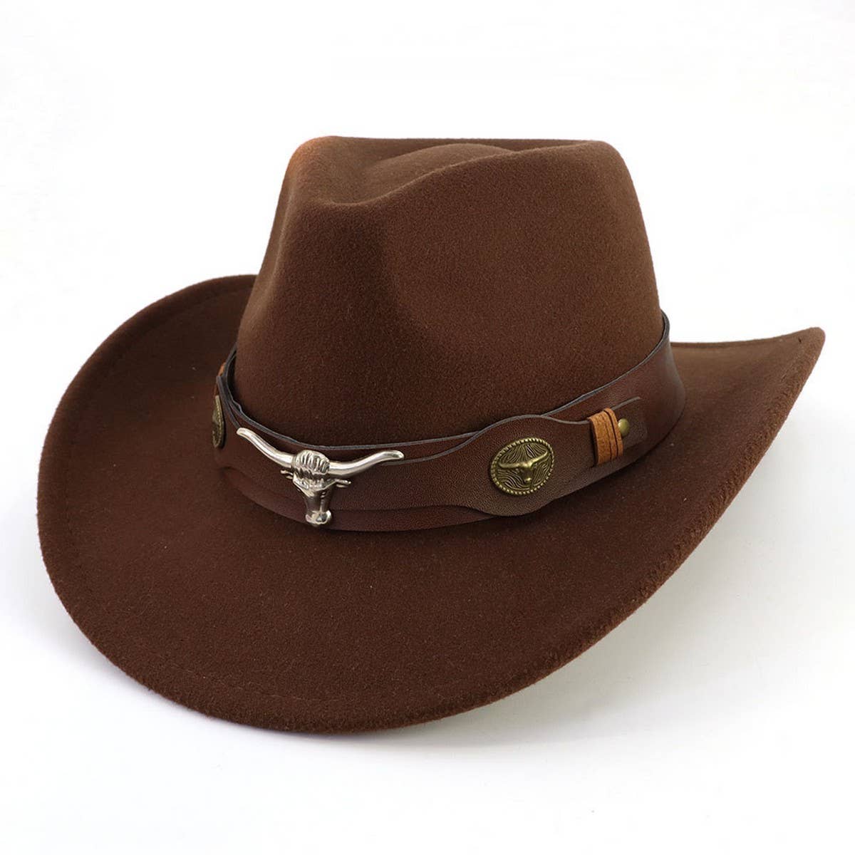 BULL HEAD BELT WESTERN COWBOY HAT FELT_CWAH1782
