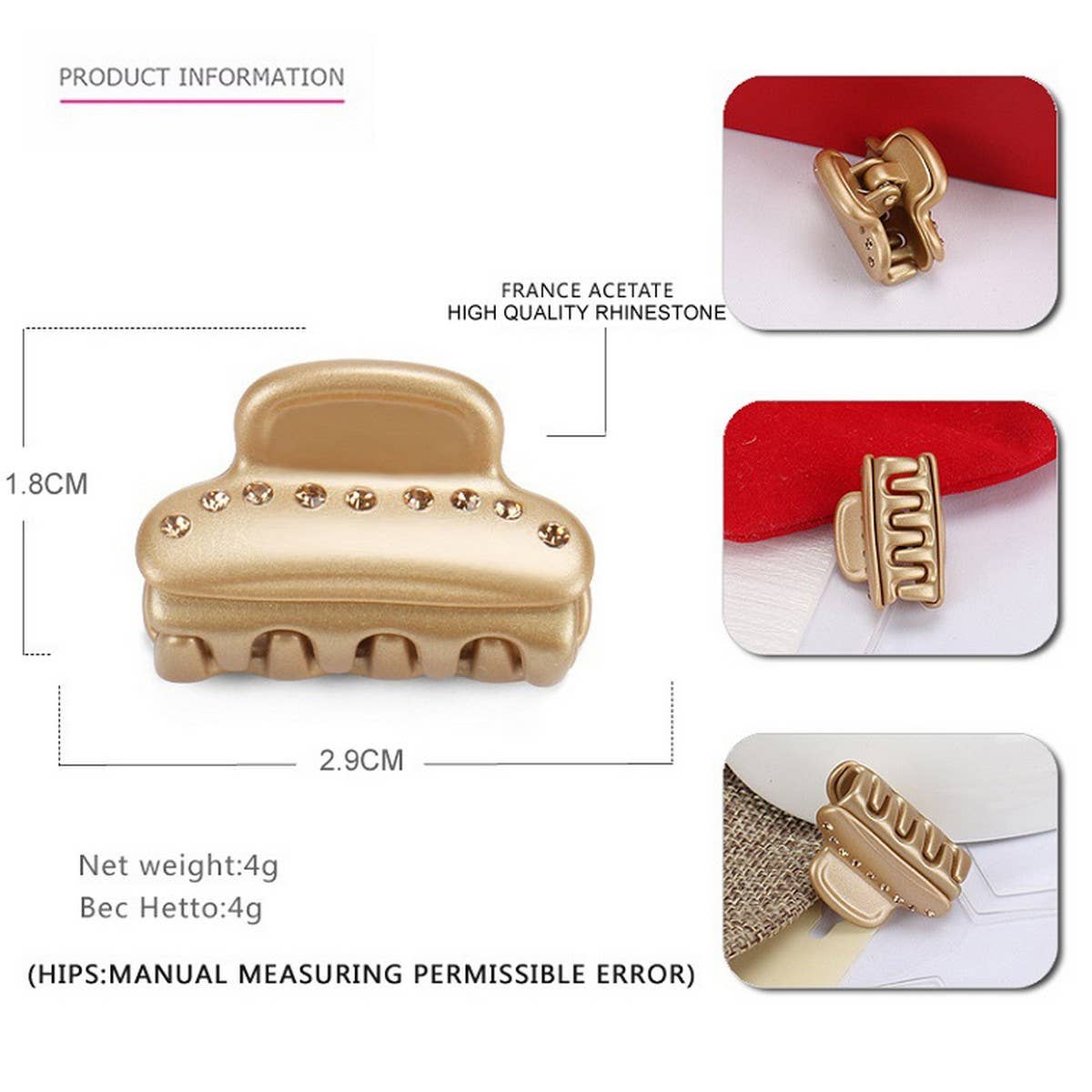 ACETATE SINGLE ROW DIAMOND GRAB CLIP MINI HAIRPIN_CWAHA4244