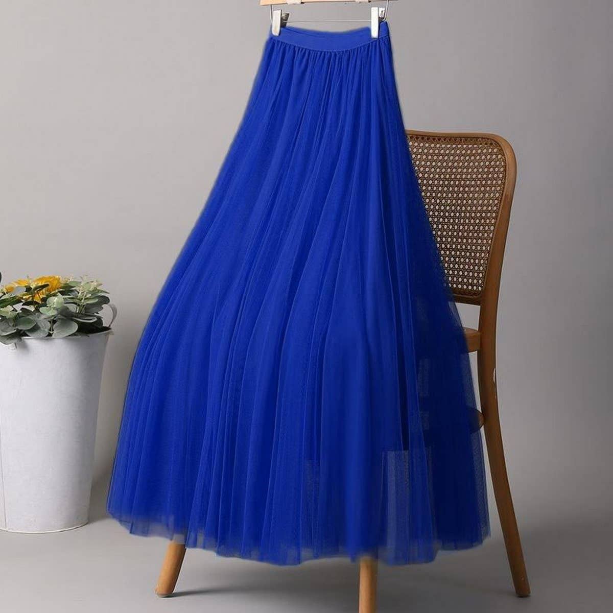 SOLID COLOR ELASTIC WAIST MESH TULLE A LINE SKIRT_CWBLS0372