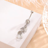 LEAF TASSEL CZ BELLY RING FOR NAVEL PIERCING_CWMM9249