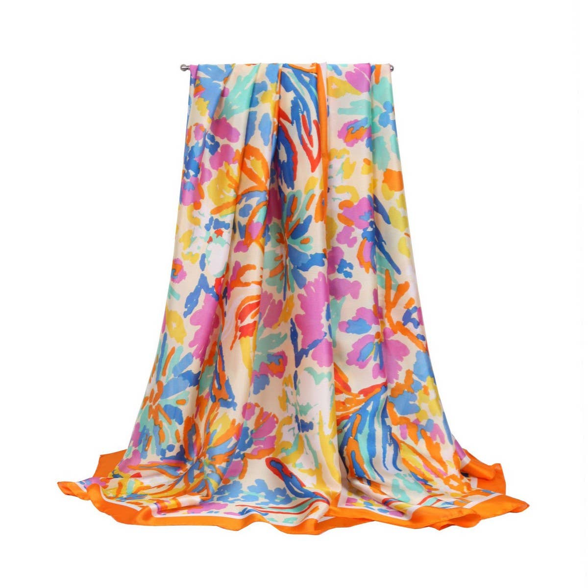 RAINBOW FLORAL SATIN SCARF SUMMER SUNPROOF WRAP_CWASC0673