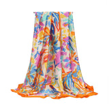 RAINBOW FLORAL SATIN SCARF SUMMER SUNPROOF WRAP_CWASC0673